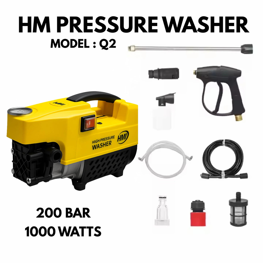 HM High Pressure Washer | 200 Bar | 1000W | 3 Months Warranty
